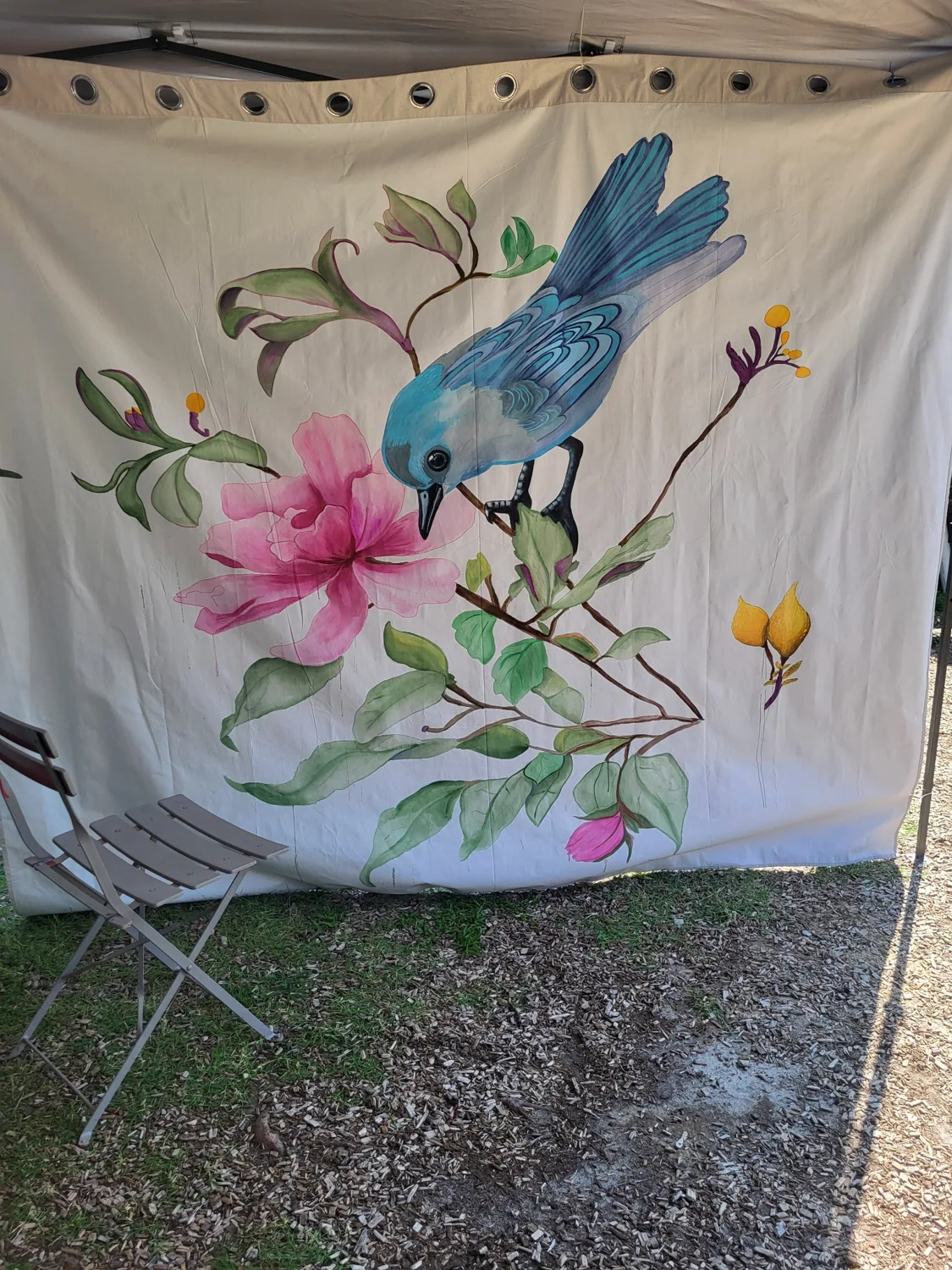 Botanical bird artwork on canvas