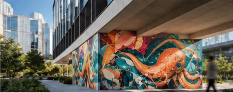 Concept visualization of a colorful public mural on a building